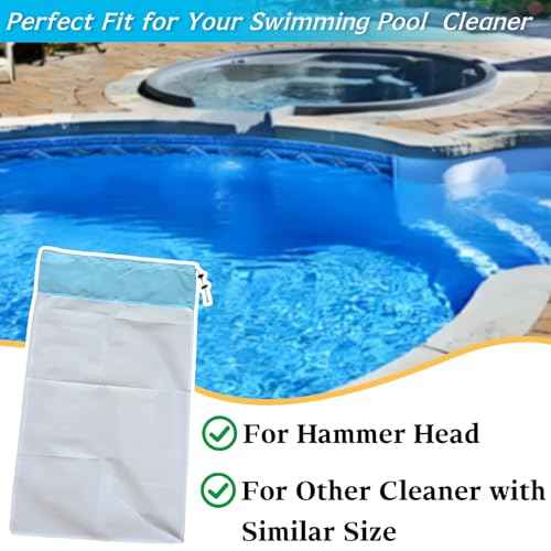 HH1510 Ultra Fine Debris Bag Replacement, 75 Micron Debris Bag for Hammerhead Pool Vacuum Cleaners, Secure Drawstring Closure Volcano Bags Also Made for HH1506 Hammer Head Bag