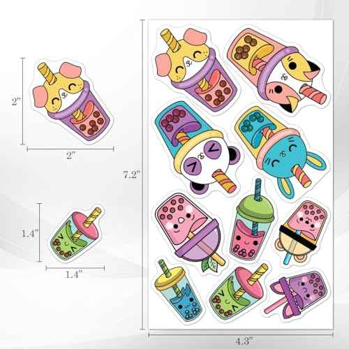 Pack 50 Pcs Cute Beverage Boba Tea Stickers for Water Bottles Waterproof Laptop Luggage Helmet Computer Teens Adults Girls Boys Funny Aesthetic Sticker Packs Small Vinyl Decals