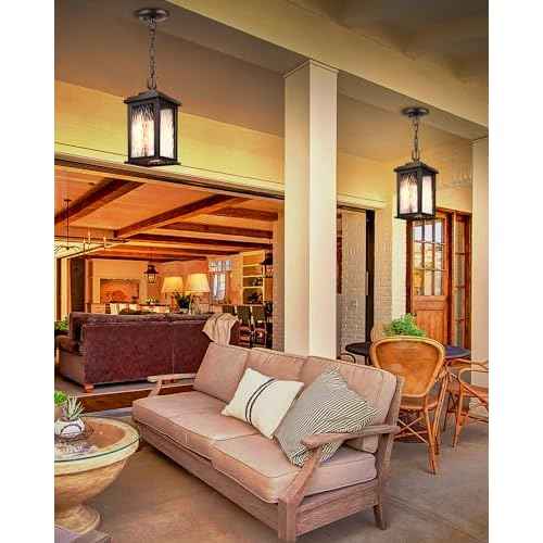VIANlS Oil Rubbed Bronze Outdoor Pendant Light, 1 Pack Outdoor Chandelier for Porch, Hanging Outside Lights Lantern with Adjustable Chain, Anti-Rust ORB Porch Lights Exterior Ceiling Fixtures
