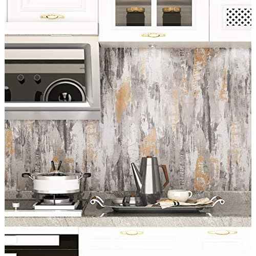 Livelynine Metallic Concrete Wallpaper Peel and Stick for Bedroom Vinyl Concrete Contact Paper for Walls Grey Silver Peel and Stick Wallpaper for Living Room Wall Apartments Bathroom RV 15.8x78.8