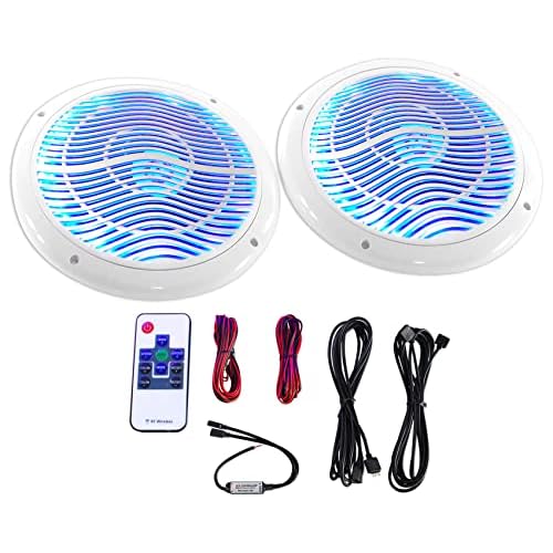 Rockville RMC80LW 8" Marine Speakers, 800W 2-Way, White, Multi-Color LED Lighting with Remote, Waterproof and UV Resistant for Boats and Outdoor