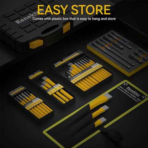 Renekton Heavy Duty Cold Chisels Set, 3/8 in, 1/2 in, 5/8 in, CR-V Steel, For Cutting Rivets, Rods and Bolts, Removing Slag£¬3 Piece