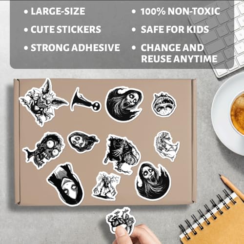Creepy Horror Monster Vinyl Stickers Pack 50Pcs for Laptop Water Bottle Skateboard Journal Scrapbook Teens Adults Gothic Halloween Aesthetic Waterproof Decals Wall Decoration