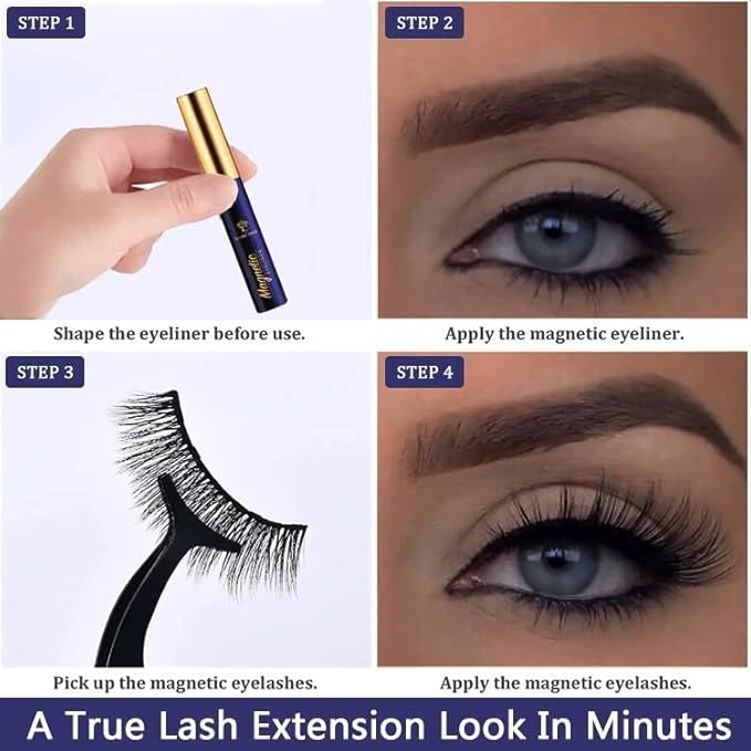 Magnetic Eyelashes Natural Look, 7 Pairs Reusable Cat-eye Full volume Magnetic Lashes with 2 Tuble Magnetic Eyeliner & Applicator,Long Lasting, Cruelty-Free,Easy to Apply