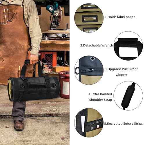Roll Up Tool Bags Organizer,Microfiber lining Heavy Duty Motorcycle Tool Roll Bag Organizer(BlackBrown)