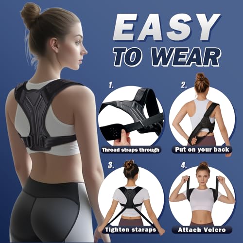 Posture Corrector for Women & Men, Adjustable Upper Back Brace with Anti-Chafing Pads for Neck/Shoulder/Back Pain Relief, Breathable Invisible Posture Brace for Office, Driving, Fitness. (Black, Large)