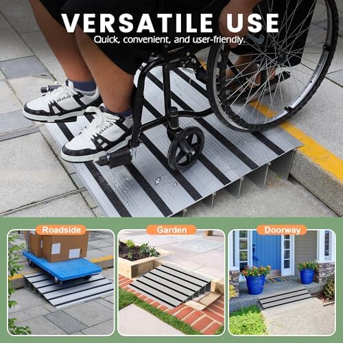 5" Rise Door Threshold Ramp with Updated Fixable Screws, Stable Portable Wheelchair Ramp for Home Steps, Aluminum Door Entry Ramps for Scooters, Power Chairs, Walkers, 800LBS Load Capacity