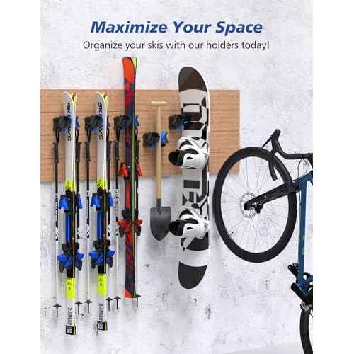 Ski Wall Mount, Ski Snowboard Storage Rack Tool Organizers Wall Mount, Ski Storage Rack for Garage Organizer, Fits Any Ski or Snowboard, Heavy Duty Nonslip Snowboard Wall Storage Rack - Blue