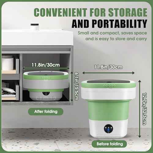 Portable Washing Machine 16L Mini Laundry Washer 3 Modes with Spin Basket Laundry Machine Cleaning Depth Underwear,Baby Clothes Small Shirt for Apartments Dormitories Hotels and Camping (Green)