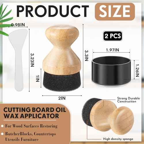 Pickmesh 2 Pcs Cutting Board Oil Wax Applicator with Lid Bamboo Oil Applicators for Wood Cutting Board Butcher Block Conditioner Sponge Brush for Wooden Spatula, Spoon, Worktops and Utensil Care