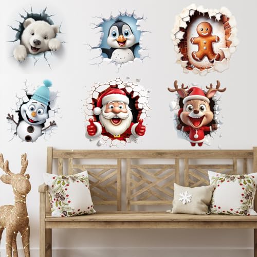 34.25 x 22.83 Inch Christmas Wall Decals Stickers Removable Large Santa Claus Elk Penguin Wall Stickers DIY Xmas Art Home Decor for Winter Christmas Holiday New Year Winter Party Supplies