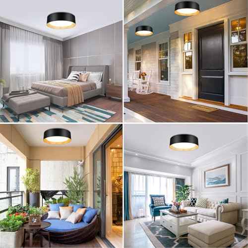 BrightHome Flush Mount Ceiling Light, 13in 2600LM 25W(300W Equiv), LED Ceiling Light Fixture 5CCT 2700K 3000K 4000K 5000K 6000K, Dimmable Ceiling Lamp for Bedroom Bathroom Hallway, Black and Wood