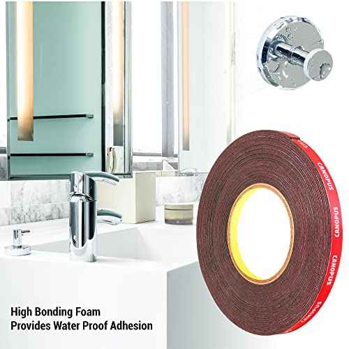 CANOPUS Double Sided Tape, Heavy Duty Adhesive Tape, LED Mounting Tape, Waterproof Foam Tape, 0.4in x 32ft, Suitable for LED Strip Lights, Indoor/Outdoor Craft, Home & Office Projects