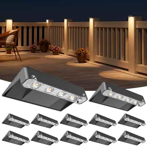 NIORSUN Solar Deck Lights Outdoor 12 Pack, IP65 Waterproof Large Size LED Stair Lights with Lenses, Auto ON Off Warm White Step Lights for Outside, Deck, Patio, Fence, Yard, Pathway and Railing Decor