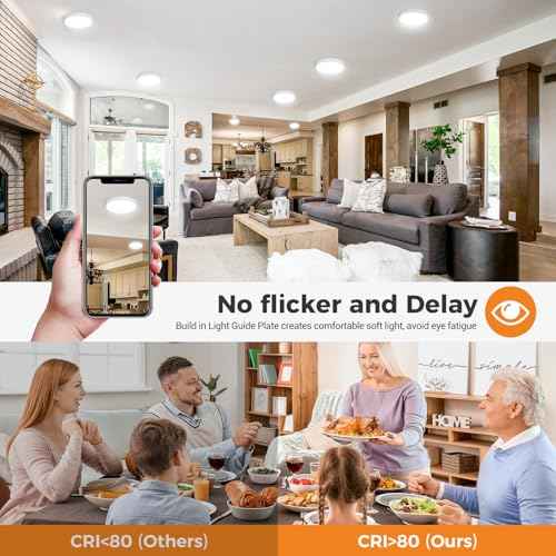 3 Pack Flush Mount Ceiling Light Fixtures - 3000K-4000K-6500K & 100W Equivalent Flat led Lights for Room Ceiling,12 Inch Ultra Thin Round White Ceiling Lights for Living Room,Bedroom,Kitchen,Bathroom
