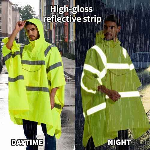 SRsafety Hi Vis Rain Poncho,High Visibility Rain Ponchos for Adults with Pocket,Safety Rain Jacket Stowable Conjoined Cap
