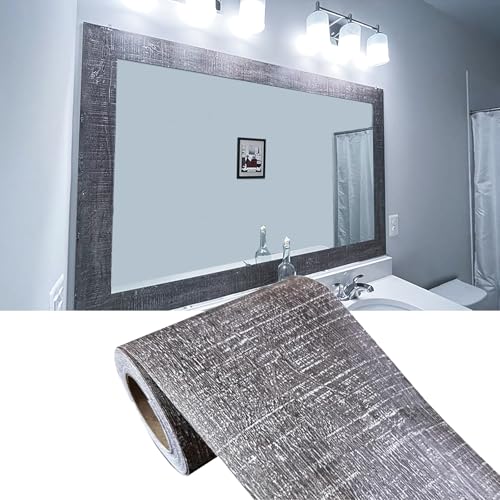 MULLSAN 10Meters Gray Wood Wallpaper Border Peel & Stick Wall Covering Kitchen Bathroom Bedroom Tiles Decor Sticker