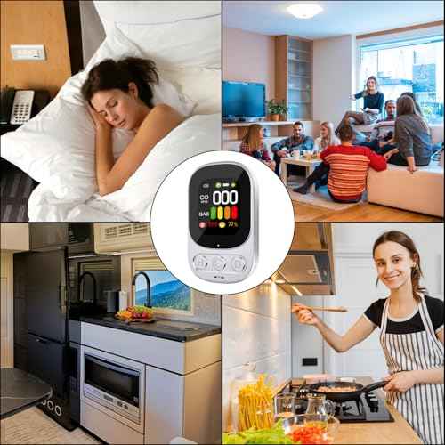[2 Pack] 4-in-1 Carbon Monoxide Detectors Plug in, Portable Carbon Monoxide Detector with Battery Backup, HD Digital Display for CO, Gas, Temperature & Humidity Ideal for Home, Travel, Safety