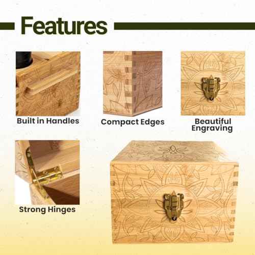 Stash Box Bamboo Storage Box with Combination Lock ? Wooden Organizer Box with Removable Tray, Glass Jars & Accessories, Decorative Lockable Bamboo Box with Lid,Home Kitchen Pantry Stashbox Wood Chest