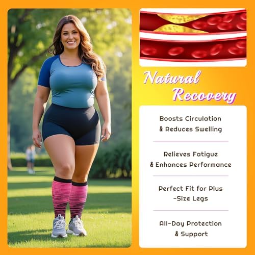 Plus Size Compression Socks for Women & Men 3 Pairs, Wide Calf Extra Large 20-30 mmHg Knee High Support Socks for Travel, Running, Nurse