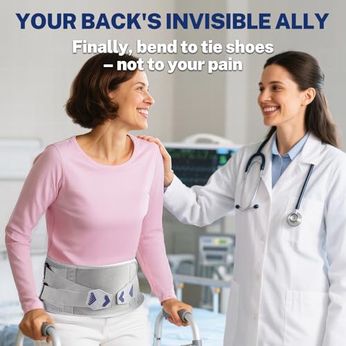 Back Brace for Lower Back Pain Relief, Ergonomic Curved Lumbar Support, Ultra Breathable Knitted Fabric, Adjustable Fit for Under Clothes, Sciatica, Scoliosis, Posture, Lifting, Size S