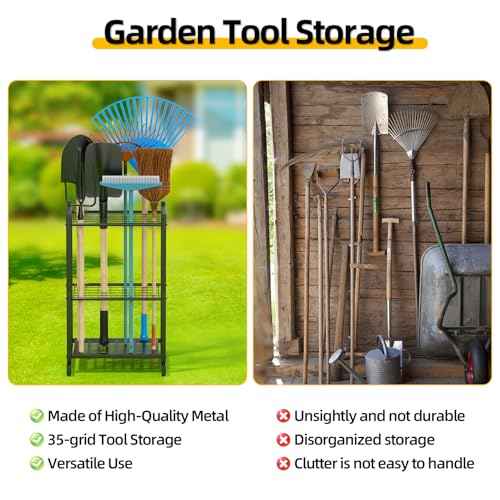 Garden Tool Organizer for Garage£¬Garden Tool Storage Rack with Wheels£¬Yard Tool Holder for Garage, Shed, Outdoor, Tool Stand