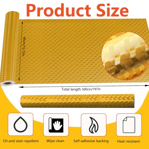 Peel and Stick Countertops, 16.4 Ft (5 m) Aluminum Foil Countertop Contact Paper, Self-Adhesive Oil Proof Heat Resistant Kitchen Backsplash Wallpaper (Diamond, Gold)