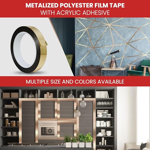 GGR Supplies T.R.U. MMYP-1 Metalized Polyester Film Tape with Acrylic Adhesive. Multiple Colors Available. 72 Yards. (Gold, 1/4 in.)