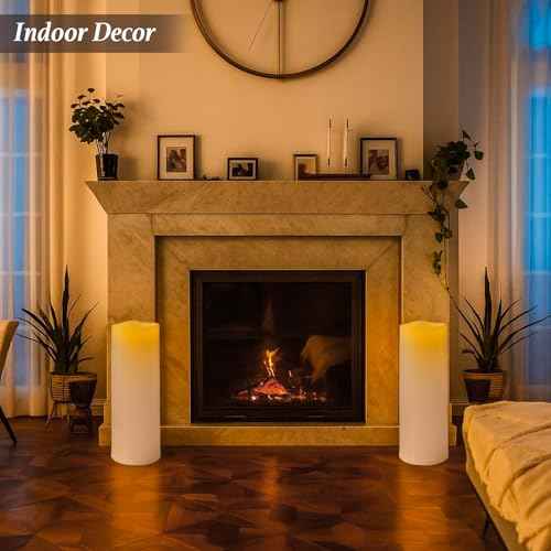 5" x 14" White Large Waterproof Outdoor Flameless Candles Battery Operated LED Flickering Pillar Candles with Remote and Timer for Indoor Outdoor Lanterns, Long Lasting, Set of 2