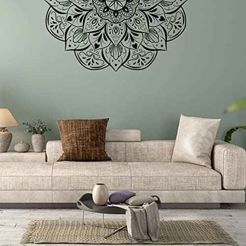 Boho Half Mandala Peel & Stick Wall Decal - Big Indian Flower Wall Sticker, Meditation Wall Art, Removable Headboard Decals for Living Room, Bedroom, Yoga Room