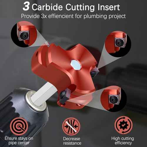1-1/2 Inch PVC Pipe Reamer,PVC Fitting Saver Socket Saver with 3 Carbide Insert,1.5" Plastic Pipe Fitting Reamer Plumbing Tool for Sch.40 CPVC ABS Socket Hub,Fit Standard 1/2" Drill