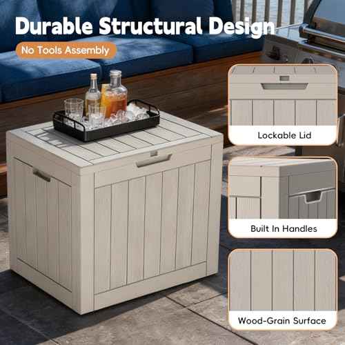 Outdoor Storage Box, 31 Gallon Deck Box Waterproof, Resin Patio Storage Bin for Package Delivery, Patio Furniture Cushion, Garden Tools, Pool Accessories, Weatherproof