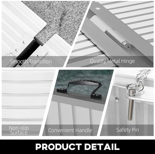 HOMCOM Wheelchair Ramp 10FT, Foldable Aluminum Threshold Ramp with Non-Slip Surface and Handle, 600lbs Weight Capacity, Suitcase Handicap Ramp for Home, Doorways, Curbs, Steps