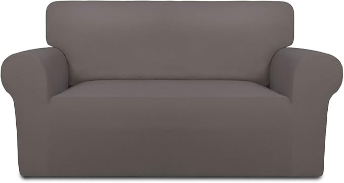 PureFit Super Stretch Sofa Slipcover – Spandex Non Slip Soft Couch Sofa Cover, Washable Furniture Protector with Non Skid Foam and Elastic Bottom for Kids, Pets （Loveseat, Taupe）