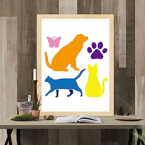 MAYJOYDIY 4pcs Dog Cat Stencil 11.8¡¿11.8inch Pet Theme Plastic Decoration Template with Paint Brush Golden Retriever Dachshund Dog Bones Paw Print Template for Wood Fabric Wall Window DIY Craft