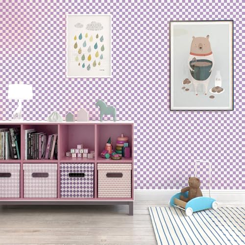 CAX Mosaic Wallpaper Purple and White Peel and Stick Wallpaper 17.3''x120'' Checkered Contact Paper Modern Self-Adhesive Removable Wallpaper Checkerboard Waterproof Wall Paper Bedroom,Living Room