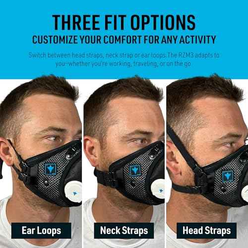 RZ Mask RZM3 - Patented Dust Mask w/ 99.8% Carbon Filtration, Anti Fogging, 360¡Æ Seal with 3 Straps, 50% Better Breathability