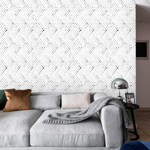 Froluya Black and White Peel and Stick Wallpaper Geometric Contact Paper 17.7inch x 393.7inch Polka Dots Self Adhesive Removable Contact Paper for Bathroom Decor Vinyl Modern Wallpaper Waterproof