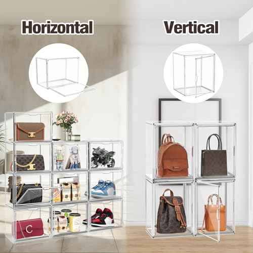 1 Pcs Super Large Acrylic Display Case Purse Handbag Storage Organizer for Closet Clear Stackable Bag Boot Shoe Boxes with Magnetic Door