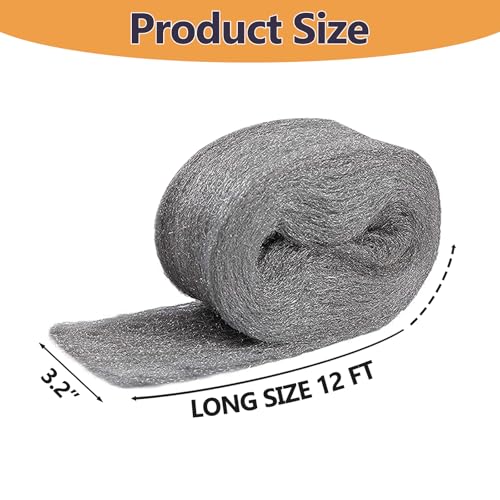 2 Pack Steel Wool for Mice Control, 3.2" x12 ft Wool, Gap Filler for Home & Garage, DIY Bundle