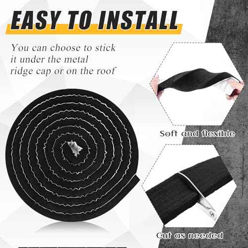 2 Pcs Metal Roofing Universal Vented Ridge Closure Strips 2 W x 25' L (50'l Total) Closure Self Adhesive Roof Panel Felt Tape Waterproof Windproof Seal for Metal Panels Insulation Weather Barrier