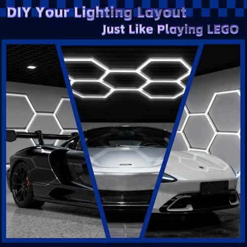 Hexagon Lights Garage LED System 5 Grid, 168W 20160LM Super Bright Hexagon Garage Lights for Workshop, Car Detailing, Basement, Warehouse, Gym ? Easy Install Honeycomb Design