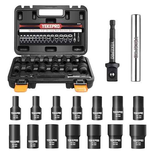 16PCS Bolt Extractor Set, 1/2" Drive Impact Twist Socket Set, Stripped Bolt Extractor for Removing Damaged, Frozen, Rusted, Rounded-Off Bolts, Nuts & Screws, Cr-Mo Steel