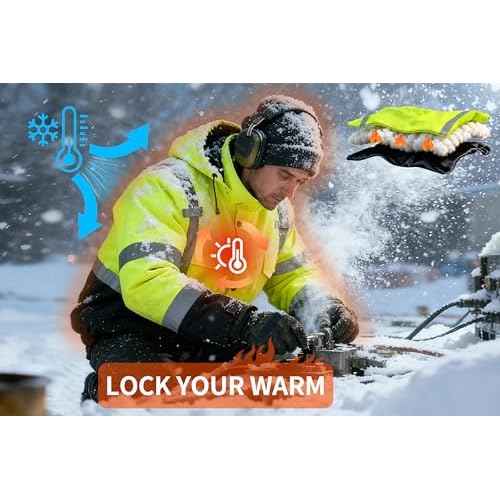 FATONE Hi Vis Jackets for Men Reflective Safety Bomber Jacket Cold Weather, Construction Winter Coat for Work
