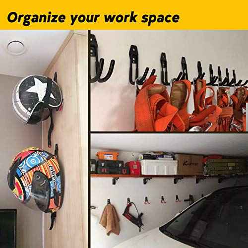 10-Pack Steel Garage Storage Utility Double Hooks, Heavy Duty for Organizing Power Tools, Ladders, Bulk Items, Bikes, Ropes Helmet Skateboard Basketball (Orange)