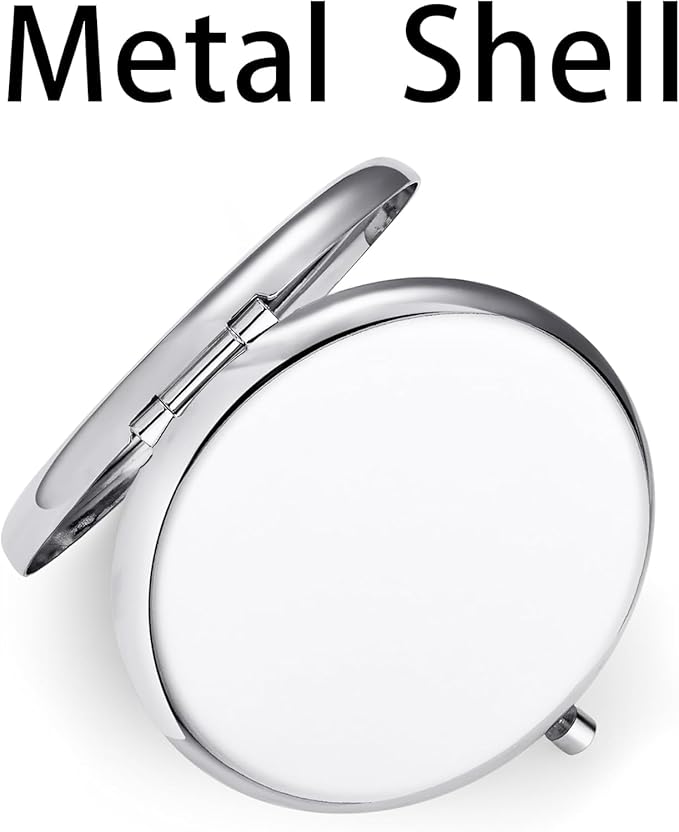 Compact Mirror for Purse, Metal Round Shell, Double-Sided 1X/2X Magnifying, Portable Travel Makeup Mirror, Mini Pocket Mirror, Sliver, 4 Packs