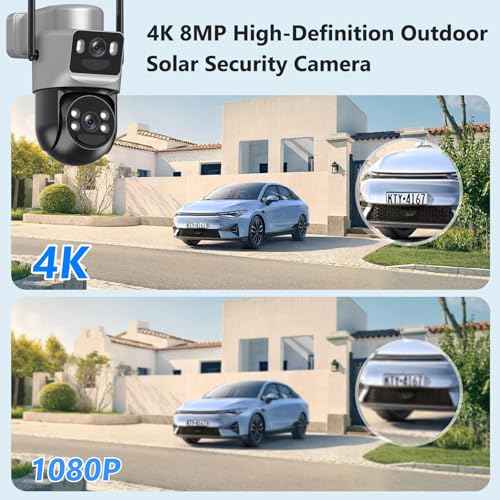4K Solar Security Cameras Wireless Outdoor Battery Powered, 5GHz & 2.4GHz Dual Lens Bullet & 360¡ÆPTZ Linkage Outdoor Security Camera with Solar Panel, 8X Digital Zoom Color Night Vision (Silver)