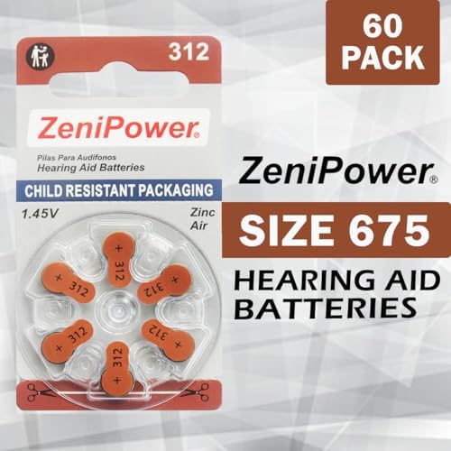 Size 312 Mercury Free 1.45V Hearing Aid Batteries Zinc Air (120 Batteries)