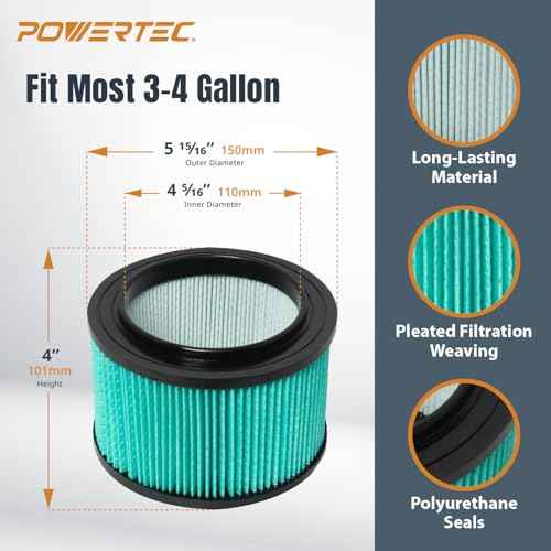 POWERTEC 16950 HEPA Cartridge Filters for Craftsman 2PK, Fits Craftsman 9-16950, 9-17810, 17810, CMXEVBE17612 3-4 Gallon Wet/Dry Vacuums (75090)