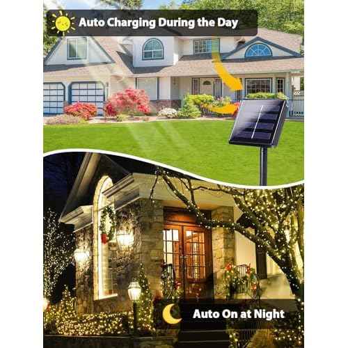 6 Pack 600 LED Solar String Lights for Outside, Solar Christmas Lights Outdoor with 8 Lighting Modes, Waterproof Green Wire Solar Powered Tree Light for Xmas Party Yard Garden Decorations (Warm White)